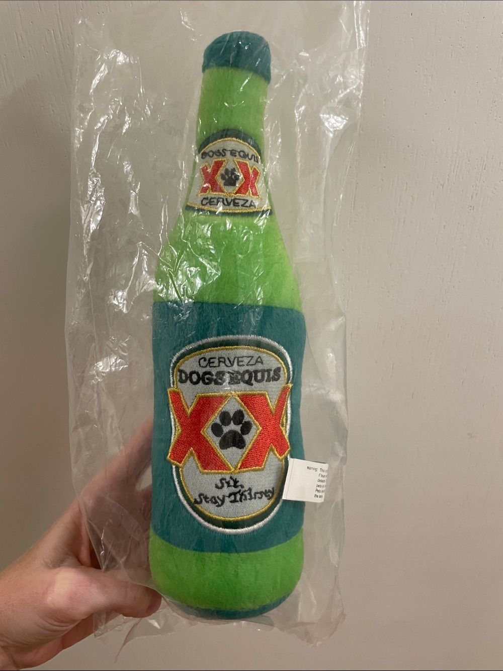 Dog Toy Plush Bottle with XX Cerveza Logo - Green & Teal